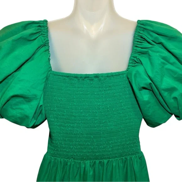 PETAL & PUP new Morgan Annette Green Shirred A-Line Puff Sleeve Tier Dress NWOT - Picture 10 of 15